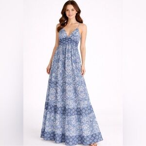 Abercrombie & Fitch Blue Printed Maxi Dress with Spaghetti Straps XXSP